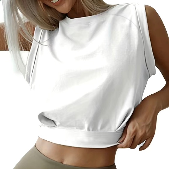 Crew Neck Crop Tank Top, Solid Casual Top For Summer & Spring, Women's Clothing - Picture 2 of 5